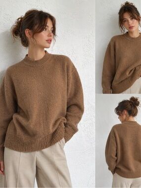S Max Mara Camel Wool Blend Sweater Cozy Minimalist Luxe Knit M